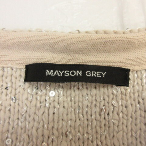 【中古】メイソングレイ MAYSON GREY ニット セーター チュニック 七分袖 スパンコール 異素材 グレージュ 2 *E574 レディース 【ベクトル 古着】 230307