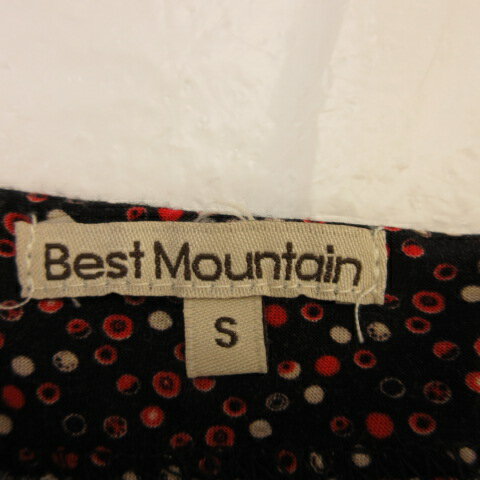 【中古】Best Mountain ワンピース 七分袖 ミニ 総柄 黒 赤 S *T508 レディース 【ベクトル 古着】 230323