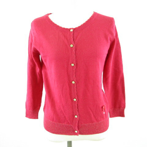 【中古】プライムパターン PRIME PATTERN ニットカーディガン 長袖 ラメ 濃いピンク *T720 レディース 【ベクトル 古着】 230407のサムネイル