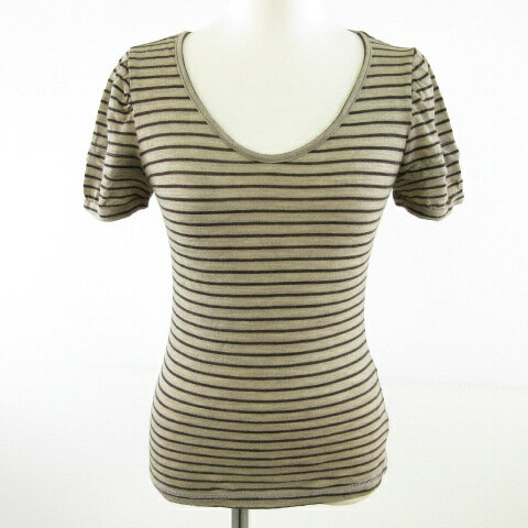 【中古】レディラックルカ LADY LUCK LUCA カットソー ニット 半袖 薄手 ボーダー 茶 38 *T798 レディース 【ベクトル 古着】 230704