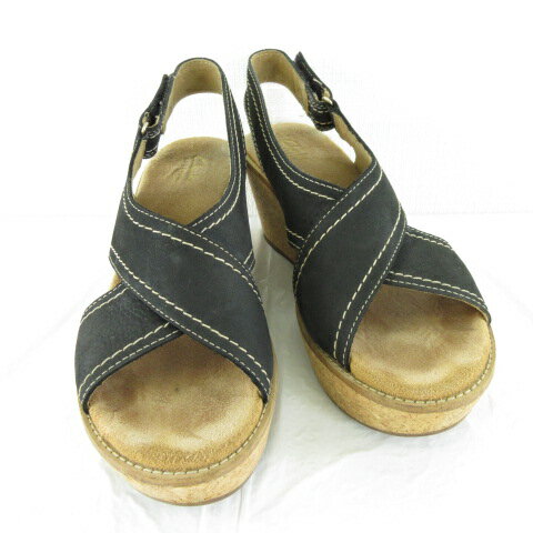 【中古】クラークス clarks AISLEY TULIP コルクサンダル レザー プラットフォーム ウェッジソール8 黒 24.5 A137 レディース 【ベクトル 古着】 230809