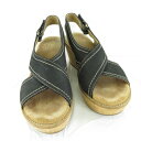 【中古】クラークス clarks AISLEY TULIP コルクサンダル レザー プラットフォーム ウェッジソール8 黒 24.5 *A137 レディース 【ベクトル 古着】 230809