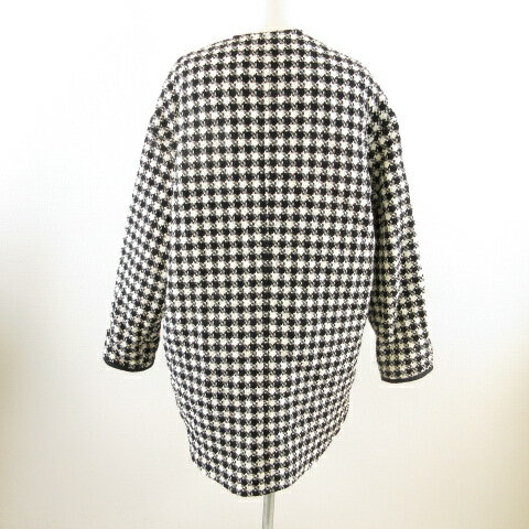 【中古】ザラ ZARA ノーカラーコート ハーフ丈 長袖 千鳥格子 黒 白 M *T331 レディース 【ベクトル 古着】 231113