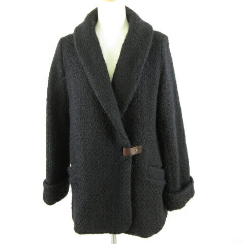 【中古】アパートバイローリーズ apart by lowrys ショールカラーコート ハーフ丈 長袖 黒 M *A468 レディース 【ベクトル 古着】 231213