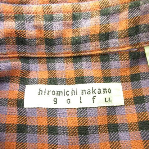 【中古】ヒロミチナカノ hiromichi nakano golf ボタンダウンシャツ 長袖 チェック 紫 黒 LL *A150 メンズ 【ベクトル 古着】 240201