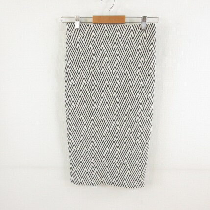 【中古】ザラ トラファルック ZARA Trafaluc タイトスカート ひざ丈 総柄 ストレッチ オフホワイト 白 黒 S *T498 レディース 【ベクトル 古着】 240223