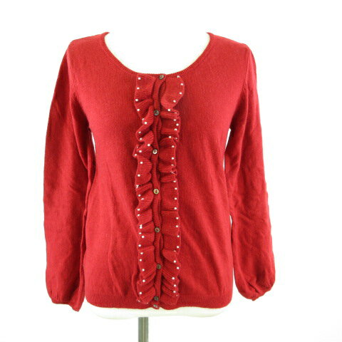 【中古】アースミュージック&エコロジー EARTH MUSIC & ECOLOGY ニットカーディガン 長袖 フリル 赤 S ..