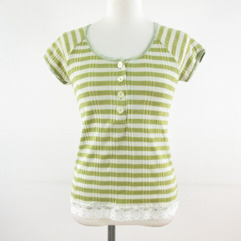 【中古】ルクールブラン le.coeur blanc カットソー 半袖 ボーダー レース 緑 38 *T59 レディース 【ベクトル 古着】 240410
