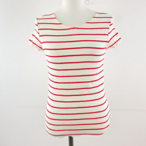 【中古】カージュ Khaju カットソー 半袖 Vネック ボーダー オフホワイト *T316 レディース 【ベクトル 古着】 240507