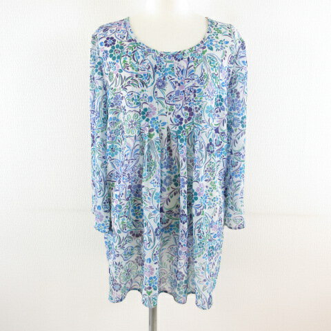 【中古】スポーティフ Sportiff カットソー ブラウス チュニック 花柄 総柄 薄手 青 M *T324 レディース 【ベクトル 古着】 240508