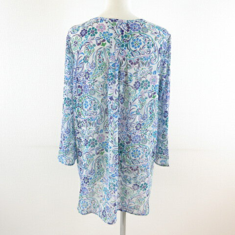 【中古】スポーティフ Sportiff カットソー ブラウス チュニック 花柄 総柄 薄手 青 M *T324 レディース 【ベクトル 古着】 240508 2