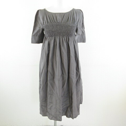 【中古】グリーン green ワンピース ひざ丈 五分袖 ギャザー グレー 1 *T508 レディース 【ベクトル 古着】 240529