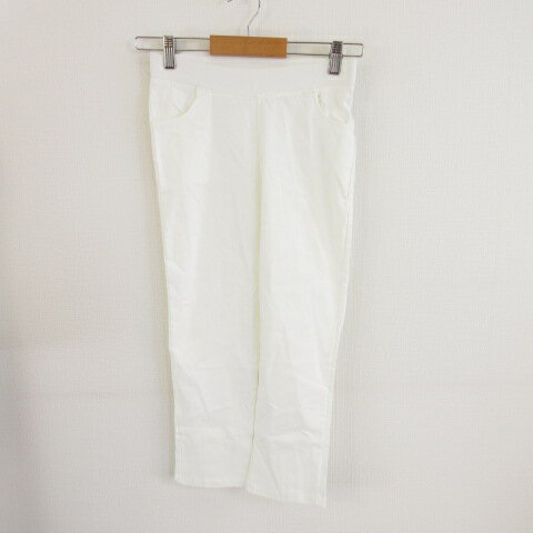 【中古】FASHION MESSAGE サブリナパンツ クロップド リボン ストレッチ オフホワイト 白 M L *A414 レディース 【ベクトル 古着】 240606