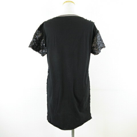 【中古】Shoe ワンピース ミニ 半袖 スパンコール 黒 M *T415 レディース 【ベクトル 古着】 240823