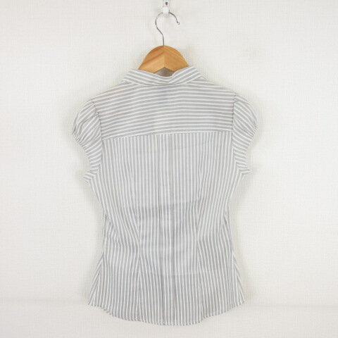 【中古】未使用品 エイチ&エム H&M カットソー キャップスリーブ ストライプ ストレッチ グレー 白 32 *A391 レディース 【ベクトル 古着】 240913
