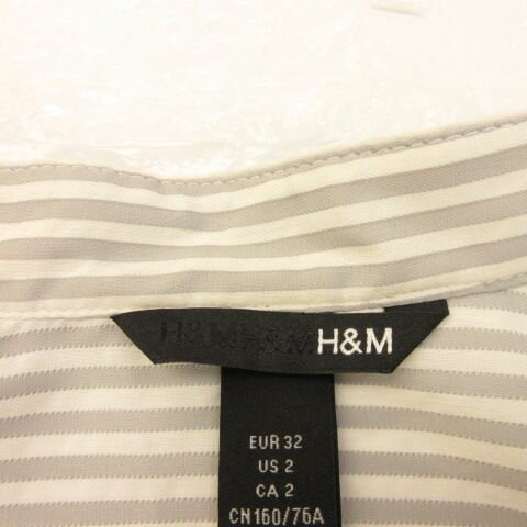 【中古】未使用品 エイチ&エム H&M カットソー キャップスリーブ ストライプ ストレッチ グレー 白 32 *A391 レディース 【ベクトル 古着】 240913