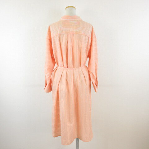 【中古】ショコラフィネローブ chocol raffine robe シャツワンピース 長袖 ひざ丈 ストライプ オレンジ F *T65 レディース 【ベクトル 古着】 241017