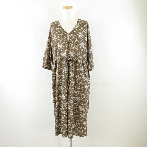 Rakuten - 【中古】ショコラフィネローブ chocol raffine robe ロングカーディガン 七分袖 花柄 ブラウン 白 F *A932 レディース 【ベクトル 古着】 241114