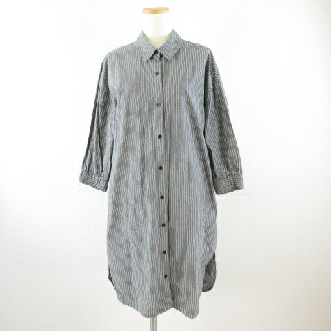 【中古】レプシィム ローリーズファーム LEPSIM LOWRYS FARM シャツワンピース ミディ丈 長袖 ストライプ グレー M *T375 レディース 【ベクトル 古着】 241122