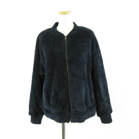 【中古】スーパーハッカ SUPER HAKKA ボアブルゾン ジャケット ジップアップ 長袖 紺 *A569 レディース 【ベクトル 古着】 250117