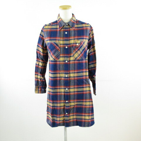 【中古】ビームスボーイ BEAMS BOY シャツワンピース ミニ チュニック 長袖 チェック 紺 *T277 レディース 【ベクトル 古着】 250211