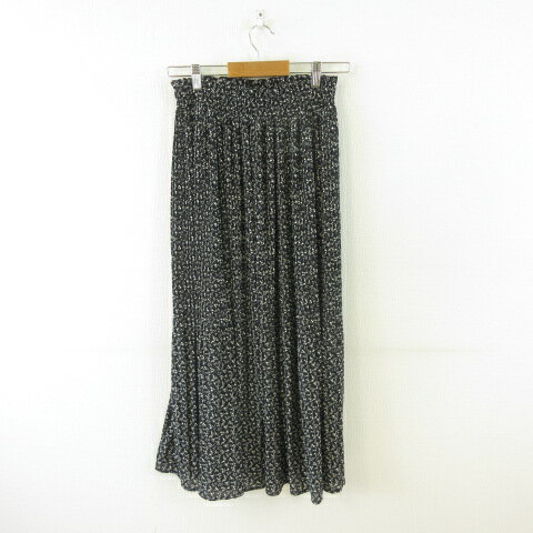 【中古】SUREVE スカート ロング プリーツ 花柄 黒 M *T961 レディース 【ベクトル 古着】 250407
