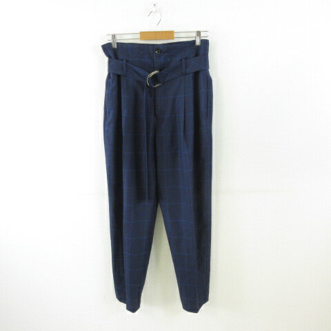 【中古】アストラット ASTRAET ハイウエストパンツ ロング チェック 紺 0 *T968 メンズ レディース 【..