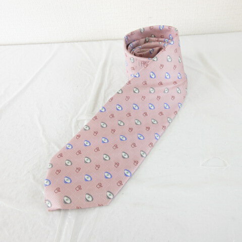 【中古】未使用品 ミツコシ MITSUKOSHI ネクタイ シルク うどん柄 ピンク *A666 メンズ 【ベクトル 古..