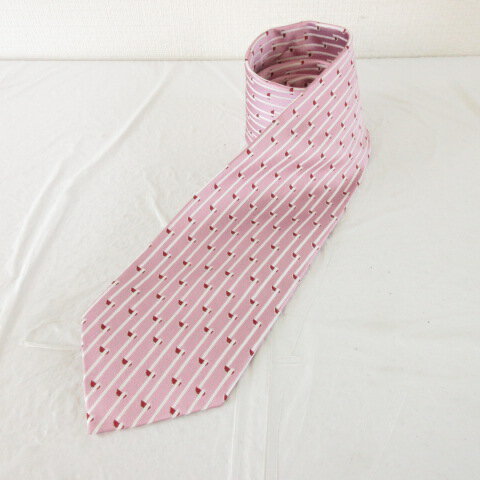 【中古】未使用品 かがわ物産館栗林庵 ネクタイ シルク うどん柄 ピンク *A670 メンズ 【ベクトル 古着..