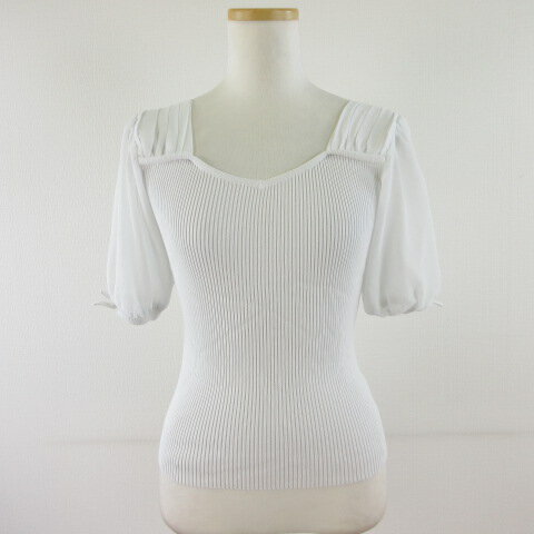 【中古】ミシェルマカロン michell Macaron カットソー ニット 半袖 異素材 リブ ライトグレー F *T321 レディース 【ベクトル 古着】 250616