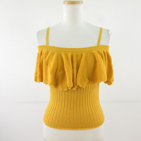 【中古】ローズバッド ROSE BUD ニットキャミソール リブ フリル からし色 黄 F *T485 レディース 【ベ..