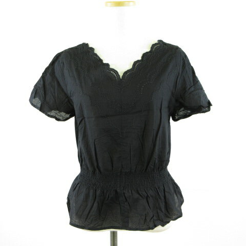 原創 - 【中古】アースミュージック&エコロジー EARTH MUSIC & ECOLOGY カットソー ブラウス 半袖 刺繍 黒 F *T635 レディース 【ベクトル 古着】 250708