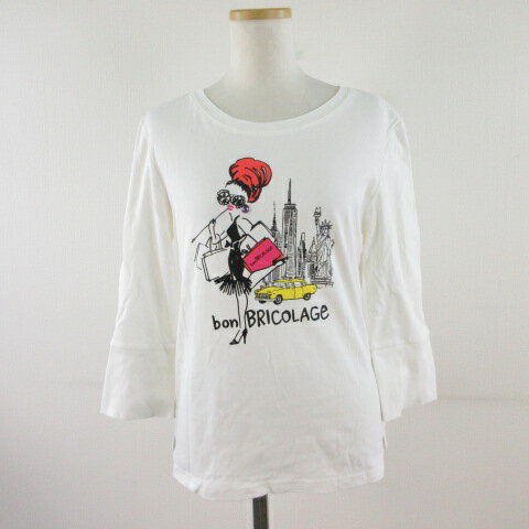 【中古】bon BRICOLAGE by REIKO OSENJI カットソー Tシャツ 七分袖 プリント オフホワイト 白 M *T727 レディース 【ベクトル 古着】 250716 【中古】bon BRICOLAGE by REIKO OSENJI カットソー Tシャツ 七分袖 プリント オフホワイト 白 M *T727 レディース 【ベクトル 古着】 250716