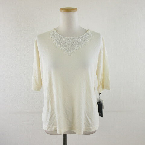 【中古】チャドリアン Chadorian シルクカットソー レース 五分袖 オフホワイト 白 M L *A609 レディー..