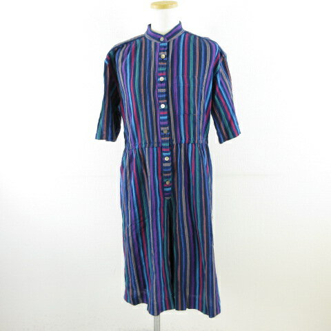 【中古】サンフェルメール St.VERMEER シャツワンピース 七分袖 ひざ丈 ストライプ 紺 11 *T982 レディース 【ベクトル 古着】 250806 【中古】サンフェルメール St.VERMEER シャツワンピース 七分袖 ひざ丈 ストライプ 紺 11 *T982 レディース 【ベクトル 古着】 250806
