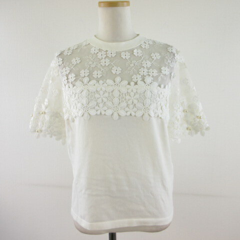 【中古】チェスティ Chesty ニット 半袖 レース パール 花柄 オフホワイト 白 F *T991 レディース 【ベ..