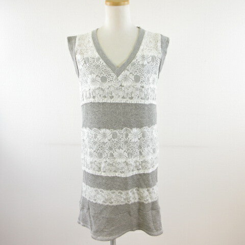【中古】アドニシス Adonisis チュニック ノースリーブ Vネック レース グレー F *T182 レディース 【ベクトル 古着】 250903