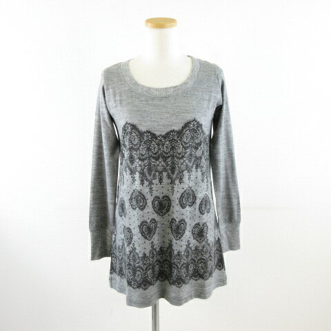 【中古】Min Rna ニット チュニック 長袖 総柄 グレー 黒 M *A394 レディース 【ベクトル 古着】 251014