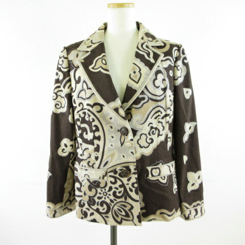 【中古】レオナール LEONARD テーラードジャケット 長袖 総柄 ベージュ 茶 13AR *T759 レディース 【ベクトル 古着】 251017(4)