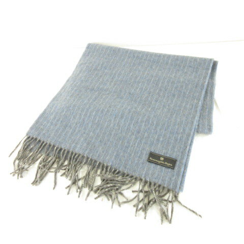 【中古】エルメネジルドゼニア Ermenegildo Zegna マフラー ストール フリンジ ストライプ 青 *A565 レディース 【ベクトル 古着】 251024