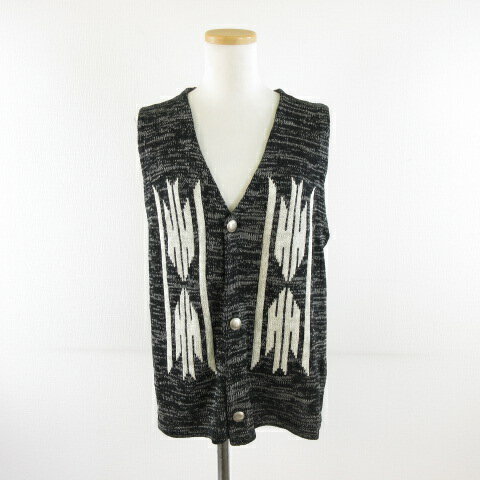 【中古】Wind＆Whistle ニットベスト ジレ オルテガ柄 黒 白 M *A755 メンズ レディース 【ベクトル 古..