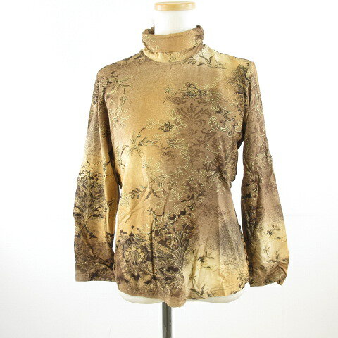 CUVRIE カットソー 長袖 ハイネック 花柄 ストレッチ 茶 40 *T689 レディース  260203