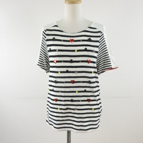 ミュベール muveil muguet fifth avenue カットソー 半袖 ボーダー 異素材 オフホワイト 白 38 *T306 レディース  260324