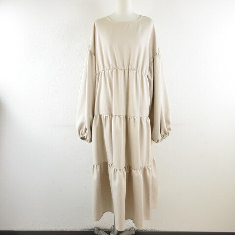 【中古】アプレジュールミニョン Apres jour mignon ティアード フレア ワンピース ロング 長袖 ベージュ M *A256 レディース 【ベクトル 古着】 260410