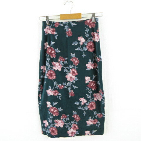 レディメイド LADYMADE スカート ひざ丈 タイト 花柄 ストレッチ 緑 F *T220 レディース  260608