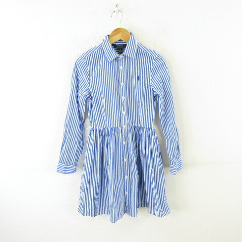 【中古】ポロ ラルフローレン POLO RALPH LAUREN シャツワンピース 長袖 ミニ ストライプ 青 白 10 *T92 レディース 【ベクトル 古着】 260803