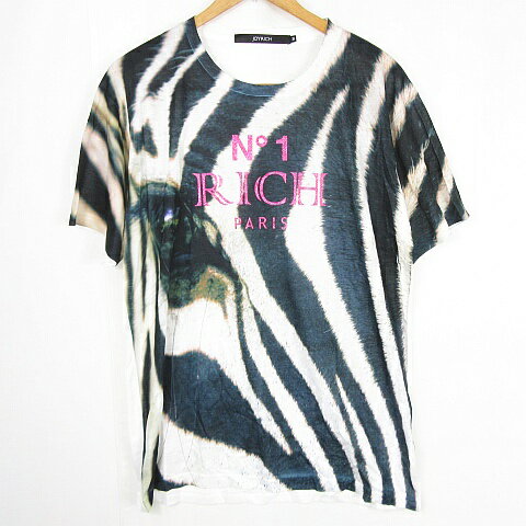 【中古】ジョイリッチ JOYRICH Tシャツ カットソー 半袖 M ホワイト ブラック ピンク ゼブラ プリント ロゴ kz6811 メンズ 【ベクトル 古着】 231215