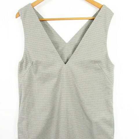 【中古】ロペピクニック ROPE Picnic ジャンパースカート ロング丈 Vネック ストレッチ 36 ベージュ 千鳥格子 kz8525 レディース 【ベクトル 古着】 240628