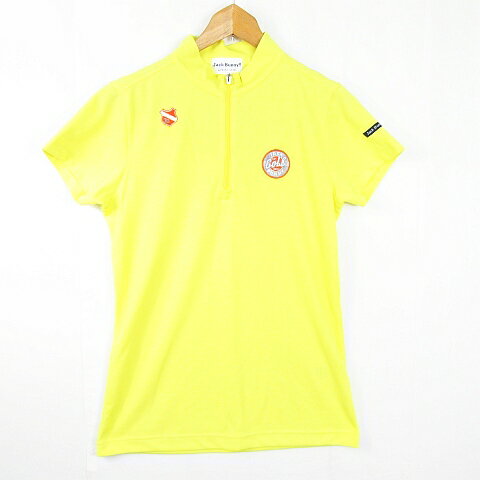【中古】ジャックバニー Jack Bunny!! ゴルフウェア ハーフジップ ポロシャツ 半袖 1 イエロー ワッペン kz9091 レディース 【ベクトル 古着】 240905