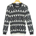 【中古】イザベル マラン エトワール ISABEL MARANT ETOILE ニット セーター 長袖 モヘヤ ウール 34 ブラック オフホワイト 幾何学模様...